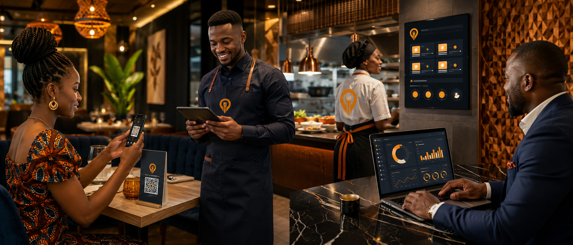 Équipe de salle et de cuisine pendant le service